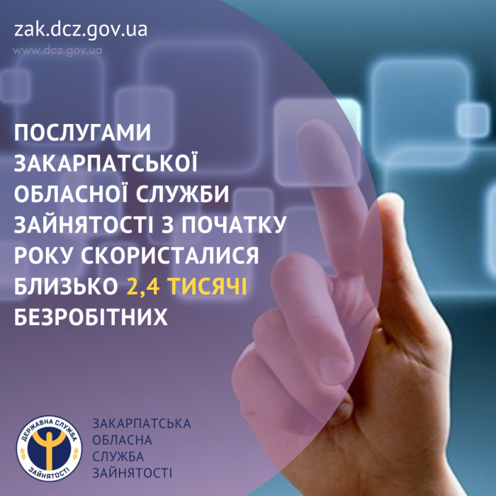 Послугами Закарпатської обласної служби зайнятості з початку року скористалися близько 2,4 тисячі безробітних
