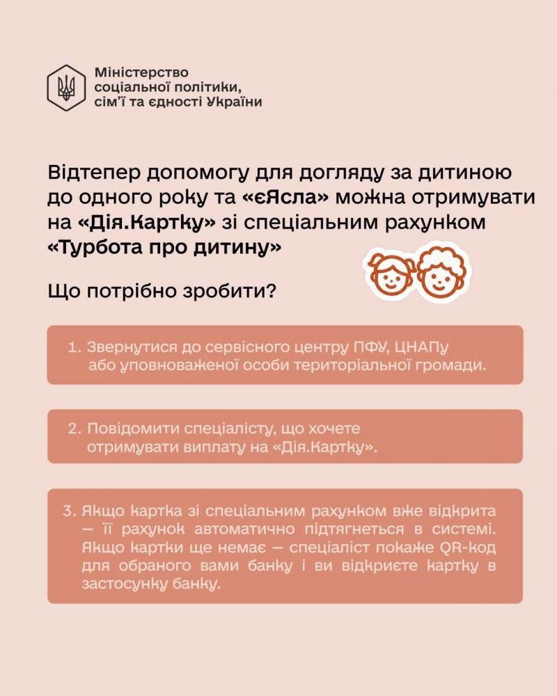 Новий рахунок «Турбота про дитину»: як отримувати виплати до року та «єЯсла»