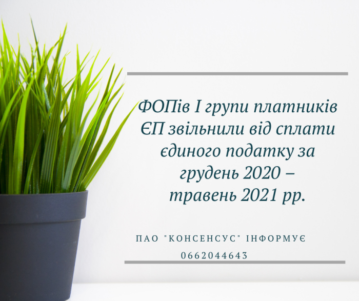 Закарпатські юристи: ФОПів І групи платників ЄП звільнили від сплати єдиного податку . На який період?