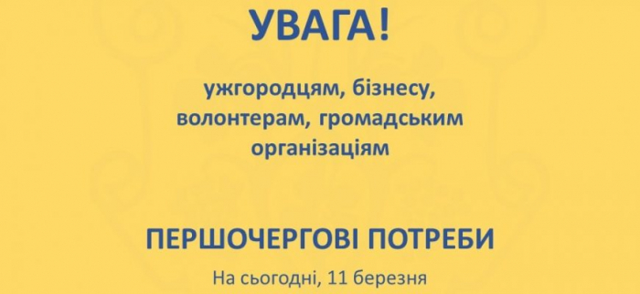 Першочергові потреби центру гуманітарної допомоги в Ужгороді