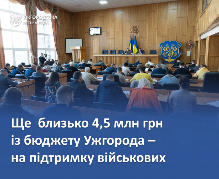 Із бюджету Ужгорода на підтримку захисників спрямують ще близько 4,5 мільйонів гривень 