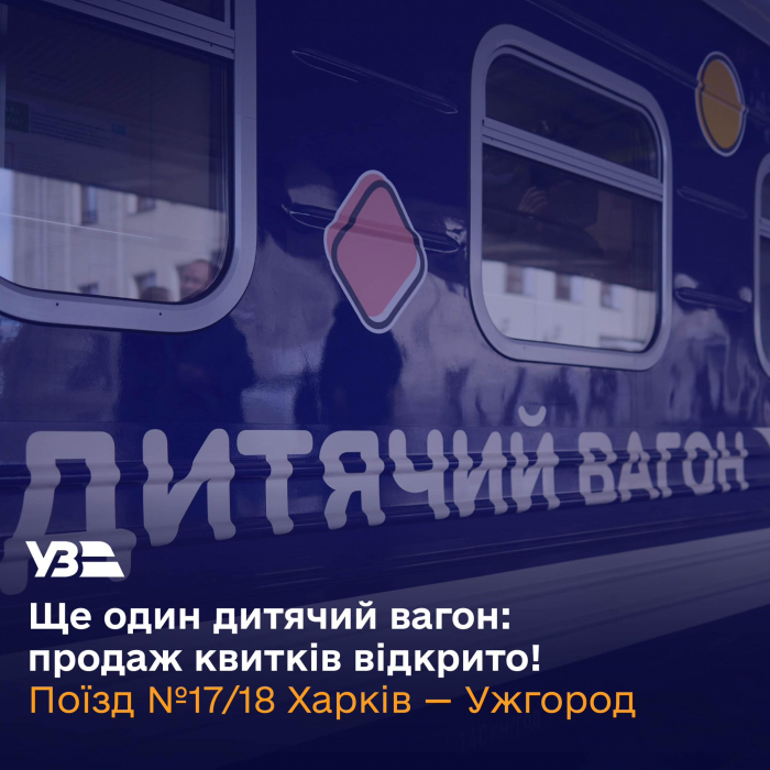 Укрзалізниця відкриває продаж квитків на ще один дитячий вагон, спроєктований у партнерстві з ЮНІСЕФ - у потягу до Ужгорода
