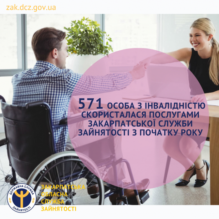 571 особа з інвалідністю скористалася послугами Закарпатської служби зайнятості з початку року

