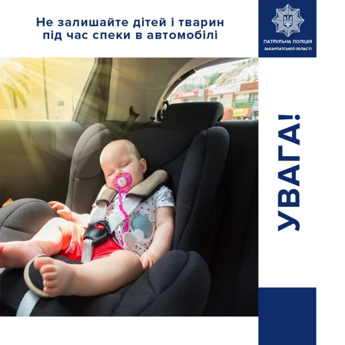 Патрульна поліція Закарпаття: не залишайте дітей і тварин під час спеки в автомобілі!