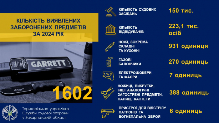 У закарпатських судах за минулий рік виявили понад 1600 заборонених предметів
