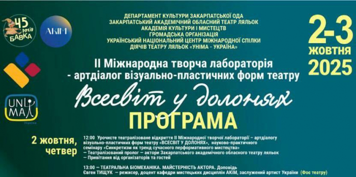 В Ужгороді у ляльковому театрі стартує ІІ Міжнародна творча лабораторія «Всесвіт у долонях»