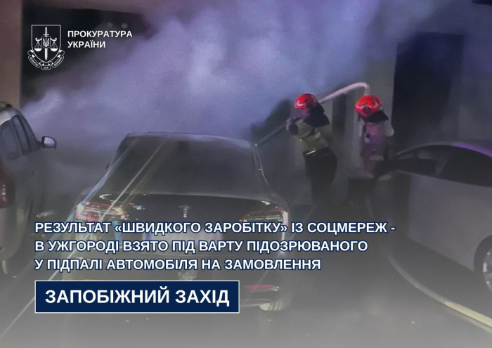 Результат «швидкого заробітку» із соцмереж - в Ужгороді взято під варту підозрюваного у підпалі автомобіля на замовлення

