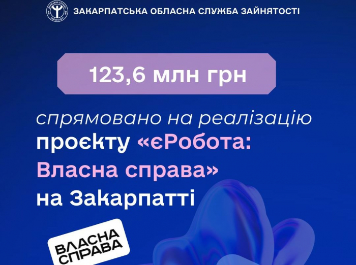 На Закарпатті на реалізацію проєкту «єРобота: Власна справа» спрямували 123,6 млн грн