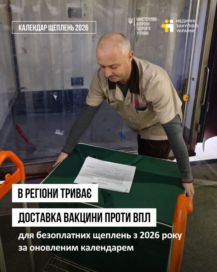 У регіони розвозять вакцину проти вірусу папіломи людини для безоплатних щеплень за оновленим Календарем з 1 січня 2026 року