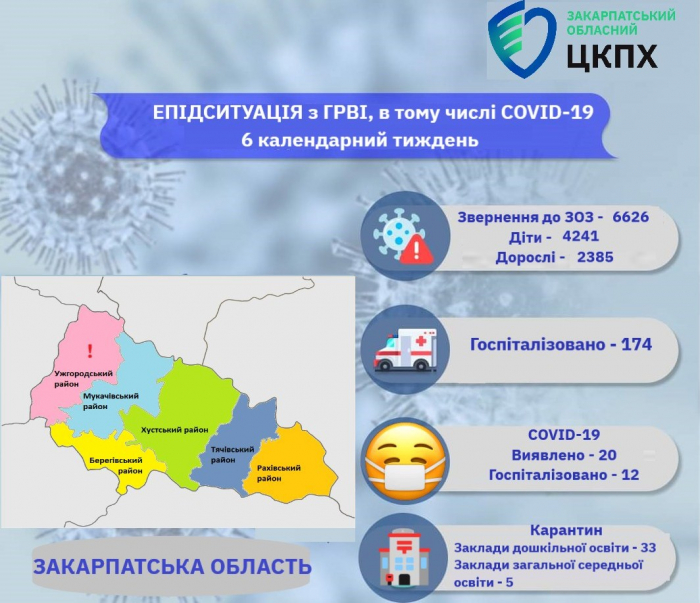 Понад 6,6 тисяч закарпатців звернулися минулого тижня до медзакладів із ГРВІ. Найвищі показники захворюваності на Ужгородщині