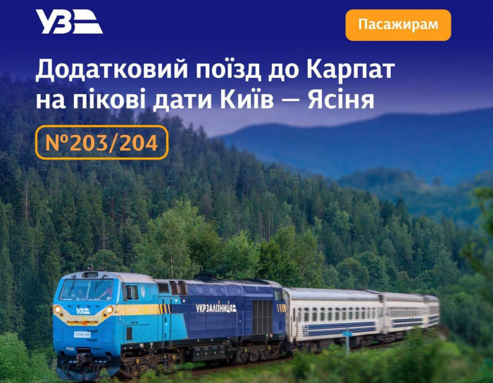 Укрзалізниця запустить додатковий потяг "Київ — Ясіня": продаж квитків уже відкрито