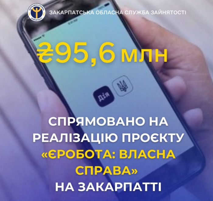 На Закарпатті на реалізацію проєкту «єРобота: Власна справа» спрямовано 95,6 млн грн

