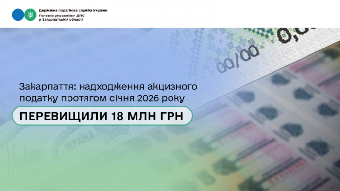 Надходження від сплати акцизного податку на Закарпатті протягом січня 2026 року перевищили 18 млн грн