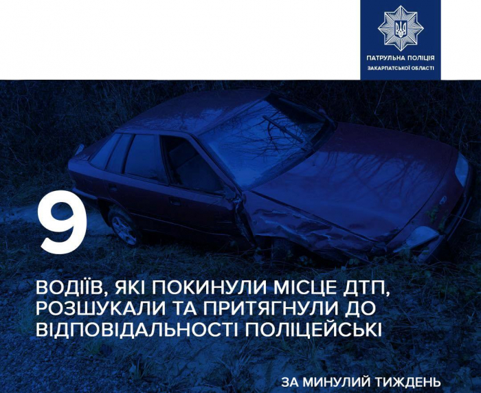 Поліція Закарпаття розшукала 9 водіїв, які намагалися уникнути відповідальності після ДТП