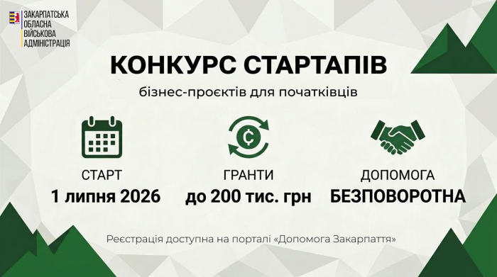 З 1 липня на Закарпатті стартує прийом заявок на участь у Конкурсі бізнес-проєктів для підприємців-початківців (стартапів)
