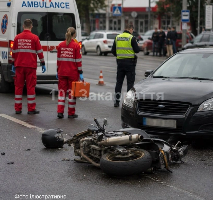 В Ужгороді мотоцикліст зіткнувся з легковим автомобілем