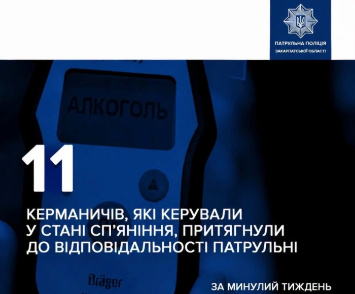11 водіїв притягнули до відповідальності за нетверезе керування на Закарпатті минулого тижня