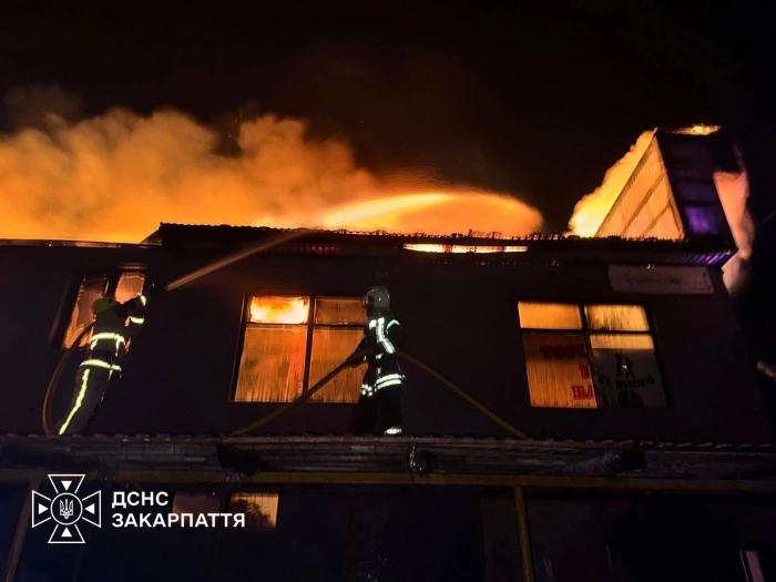 Пожежа на ринку в Солотвині знищила офіс, кафе та товари на складах, пошкодила аптеку й магазин