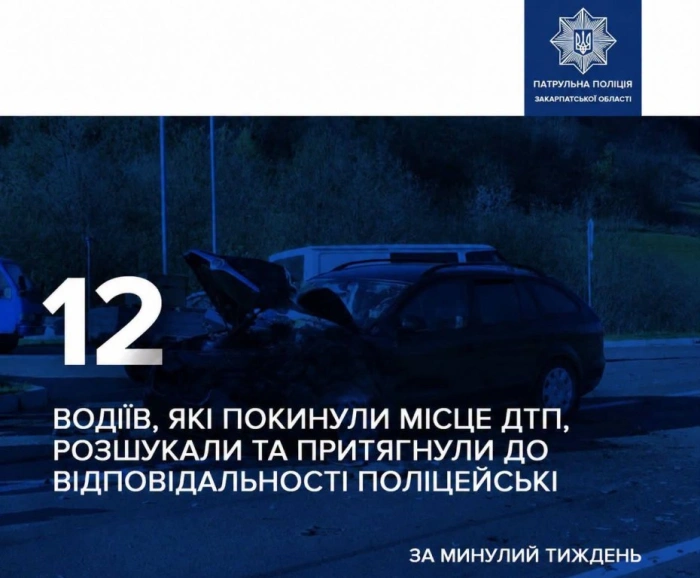 За минулий тиждень поліцейські Закарпатської області розшукали 12 водіїв, які залишили місце ДТП
