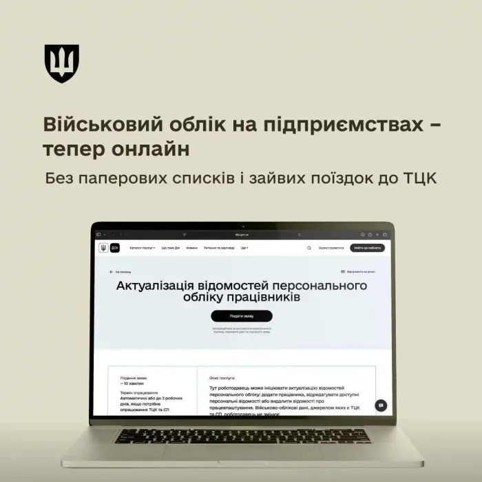 Роботодавці тепер можуть звіряти та оновлювати військово-облікові дані працівників онлайн через портал Дія