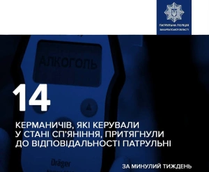На Закарпатті за тиждень 14 водіїв притягнули до відповідальності за нетверезе керування

